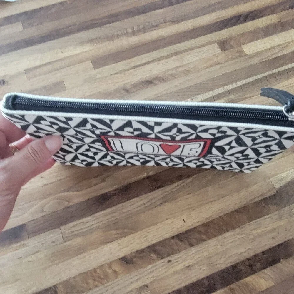 Brighton LOVE Canvas Pouch Bag Makeup Cosmetic Travel Bag Heart Black White